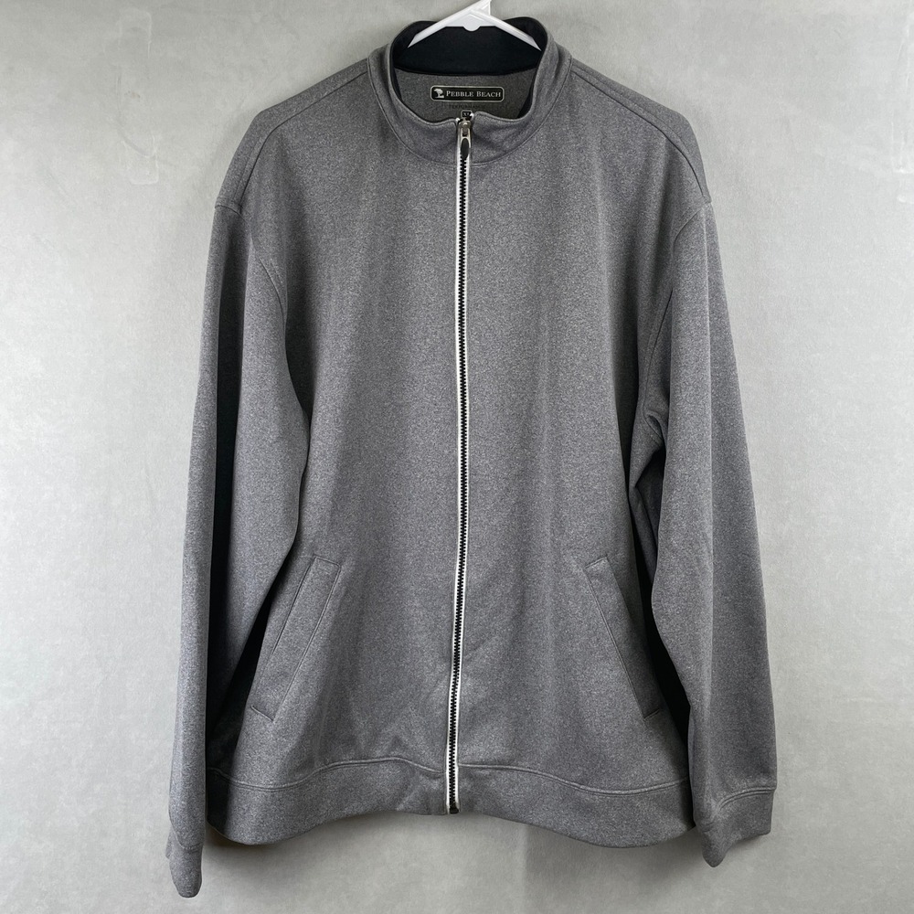 Pebble Beach Performance Men XL Full Zip Jacket Heather Gray Mock Neck Golf Dad‎